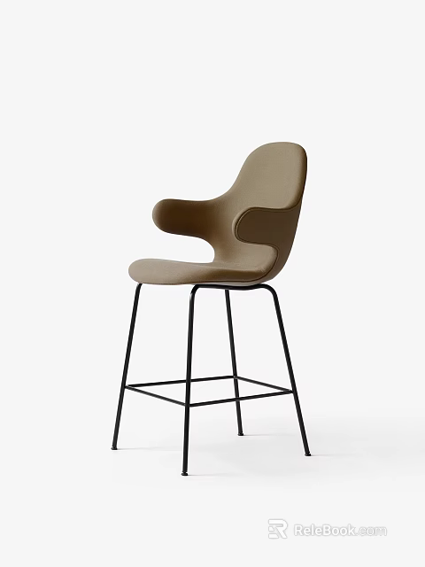 Modern Beige Bar Stool With Curved Armrests And Black Metal Frame Design 3d model 