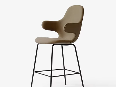 Modern Beige Bar Stool With Curved Armrests And Black Metal Frame Design 3d model