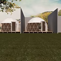 Dome Shaped Boutique Guesthouse Building On Lush Grassland With Natural Scenery And Trees