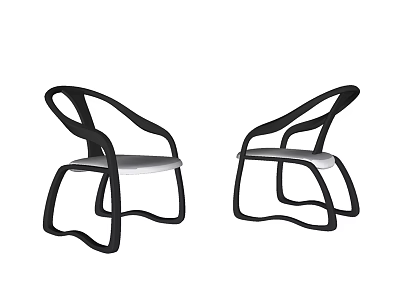Modern Set Of Two Lounge Chairs With Black Curved Frame And White Seat Design 3d model