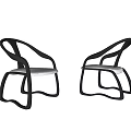 Modern Set Of Two Lounge Chairs With Black Curved Frame And White Seat Design