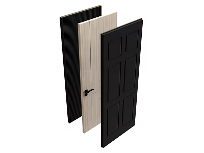 Modern Front Door Design With Black Panel Wooden Texture And Classic Handle Details 3d model