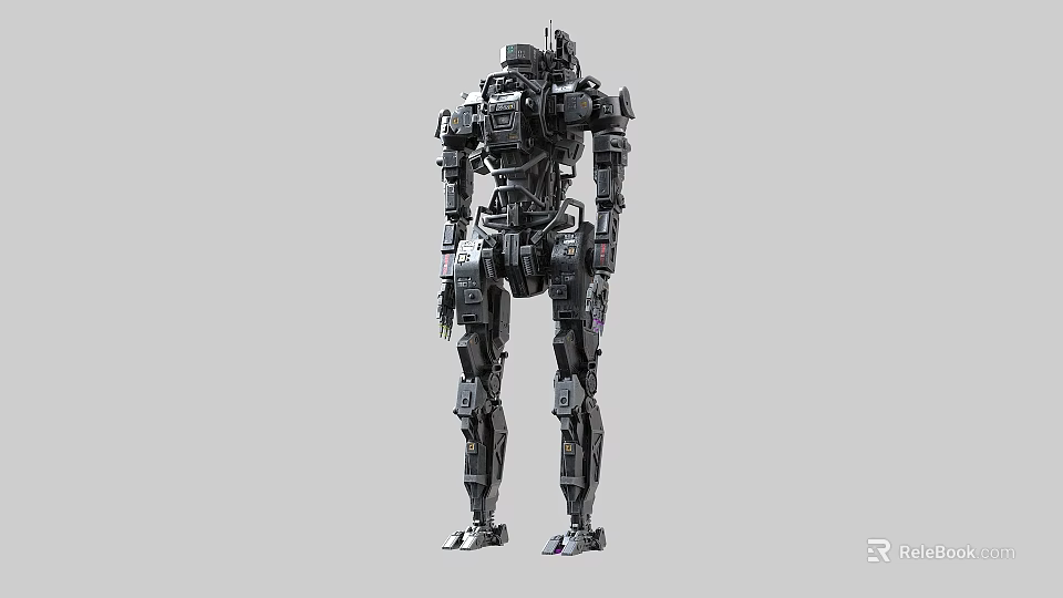 Game Movie Character Black Robot With Complex Mechanical Structure And Standing Pose 3d model 