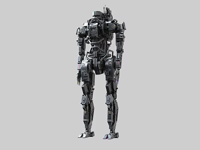 Game Movie Character Black Robot With Complex Mechanical Structure And Standing Pose 3d model