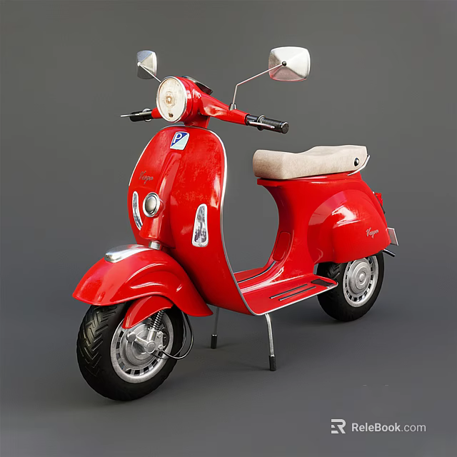 Red Vintage Scooter With White Seat And Chrome Details On Gray Background 3d model 