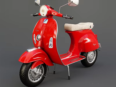 Red Vintage Scooter With White Seat And Chrome Details On Gray Background 3d model