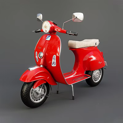Red Vintage Scooter With White Seat And Chrome Details On Gray Background 3d model