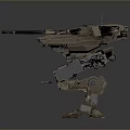 Detailed Mechanical Robot Character With Quadruped Legs And Cannon Featuring Metallic Structure