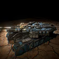 Futuristic Battle Tank With Glowing Barrel Intricate Armor On Cracked Desert Ground