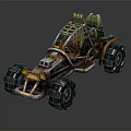 Rugged Off Road Vehicle With Large Tires Metal Frame And Yellow Headlights