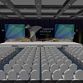 Microsoft Conference Stage With Large Screens Audience Seats And Professional Journey Focus