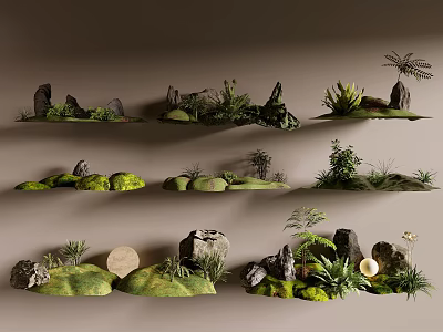 Natural Rock Moss Plant Decorative Scenes Collection 3d model