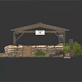 Outdoor Wooden Pavilion With Metal Roof Sandbags And Wooden Platform
