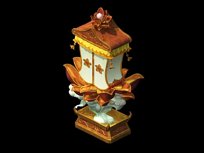Traditional Decorative Lantern with Golden Red Accents Lotus Petal Design Red Finial and Ornate Base 3d model