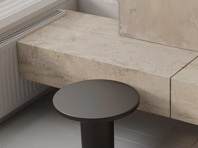 Modern Black Round Top Side Table With Cylindrical Leg And Light Colored Stone Countertop 3d model