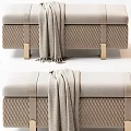 Modern Upholstered Ottoman With Knitted Throw Blanket And Textured Upholstery