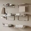 Bathroom Wall Shelves And Towel Racks With Folded Towels Toiletries And Toilet Paper
