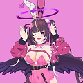 Woman With Black Wings And Pink Outfit Wearing Halo On Head Against Pink Background