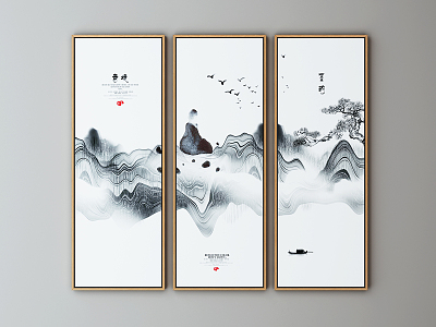 New Chinese Landscape Painting Zen Decorative Painting 3d model