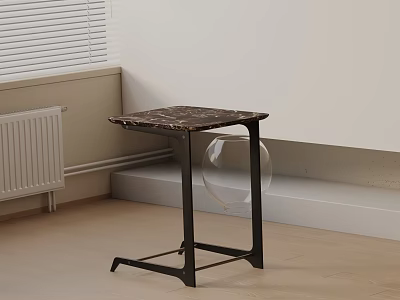 Modern Bedroom Bedside Table With Marble Top And Black Metal Frame 3d model