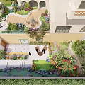 Lush Courtyard Garden Design With Diverse Greenery Colorful Flowers And Seating Area