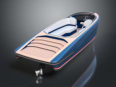 Modern Yacht With Blue Hull And Beige Deck Design 3d model