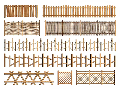 Various Wooden And Bamboo Garden Fence Designs With Different Patterns And Styles 3d model