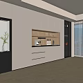 Modern Minimalist Sideboard With White Cabinets LED Lighting Display Niche Coffee Machine And Wine Bottles