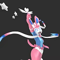 Colorful Cartoon Character With Pink Blue Body Long Ribbons White Bird And Stars