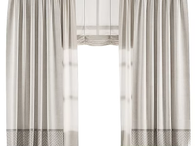 Light Gray Curtain With Linen Texture And Decorative Bottom Hem Design 3d model