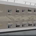 Modern Exhibition Hall Interior With Arched Decorative Wall Display Counters And Large Screen 3d model
