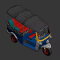 Blue Yellow Three Wheeled Motorcycle With Black Canopy Red Green Seats Red Box