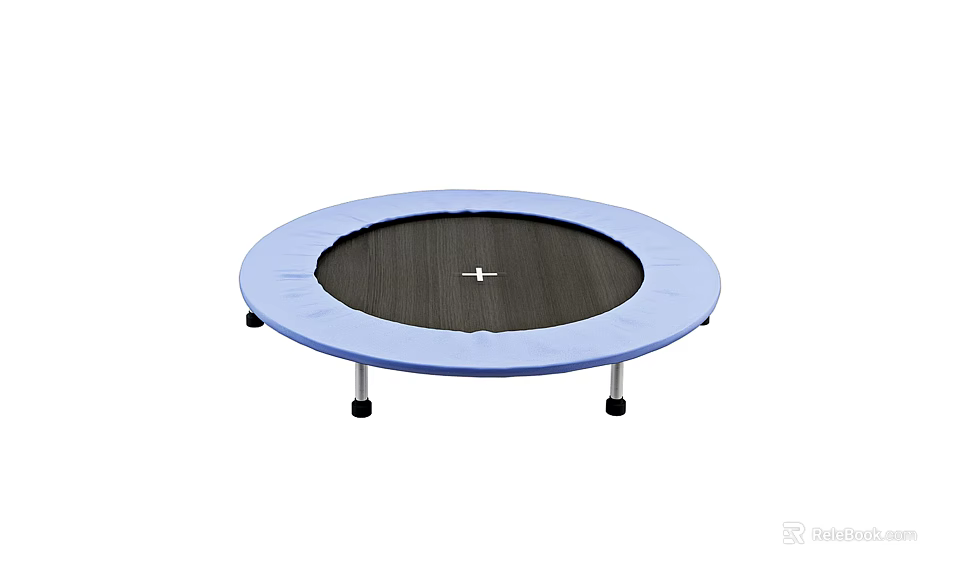 Round Outdoor Fitness Trampoline With Blue Frame Black Jumping Mat And Stable Legs 3d model 