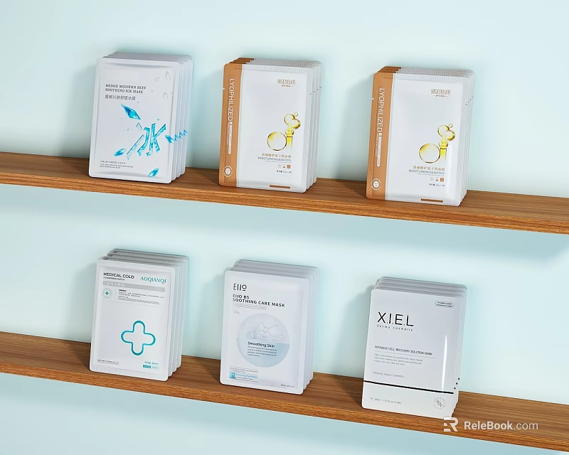 Elegant Perfume and Cosmetics Packaging Boxes on Wooden Shelves with Deer and Cross Motifs 3d model 