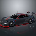 High Performance Porsche Race Car With Gray Body Red Stripes And Large Rear Wing