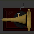 Vintage Gramophone Design With Golden Horn Turntable And Wooden Base