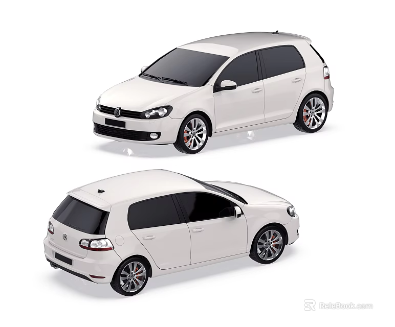 White Compact Hatchback Car Front And Rear Exterior Design Views 3d model