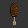 Delicious Chocolate Coated Ice Cream Bar With Crunchy Nut Pieces On Wooden Stick