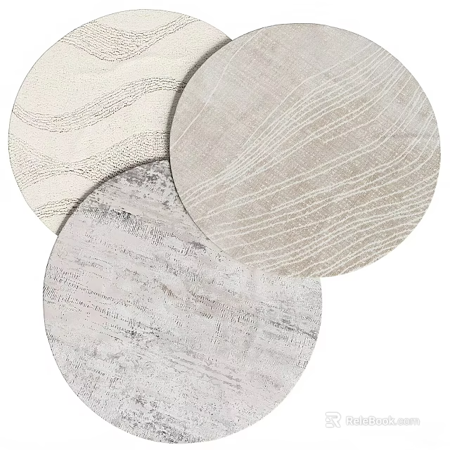 Three Round Rugs With Distinct Textured Patterns In Neutral Tones 3d model 