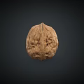Close up View Of Fresh Single Whole Walnut With Natural Brown Texture On Dark Background