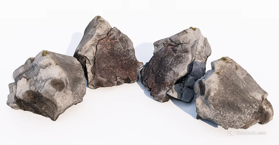 Natural Stone and Wood Decorative Elements with Irregular Shapes and Rough Textures 3d model 