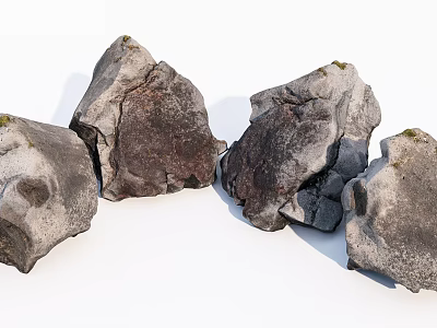 Natural Stone and Wood Decorative Elements with Irregular Shapes and Rough Textures 3d model