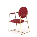 Modern Red Velvet Armchair With Round Back And Gold Metal Frame