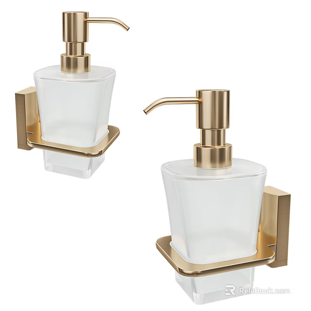 Modern Bathroom Accessories Wall Mounted Glass Soap Dispensers With Gold Metal Holders 3d model 