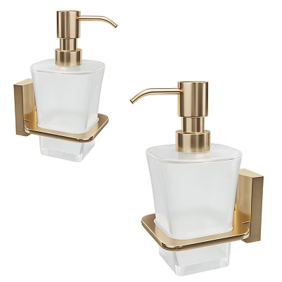 Modern Bathroom Accessories Wall Mounted Glass Soap Dispensers With Gold Metal Holders 3d model