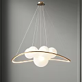 Modern Chandelier With White Spherical Globes And Golden Ring Hanging Design