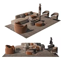 Elegant Modern Sofa Coffee Table Set With Beige Armchairs And Decorative Rug 3d model