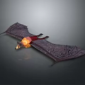 3D Rendered Dragon With Flames Large Dark Red Black Wings And Gray Gradient Background