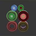 High Performance Automotive Parts With Stacked Black Tires And Polished Silver Wheels
