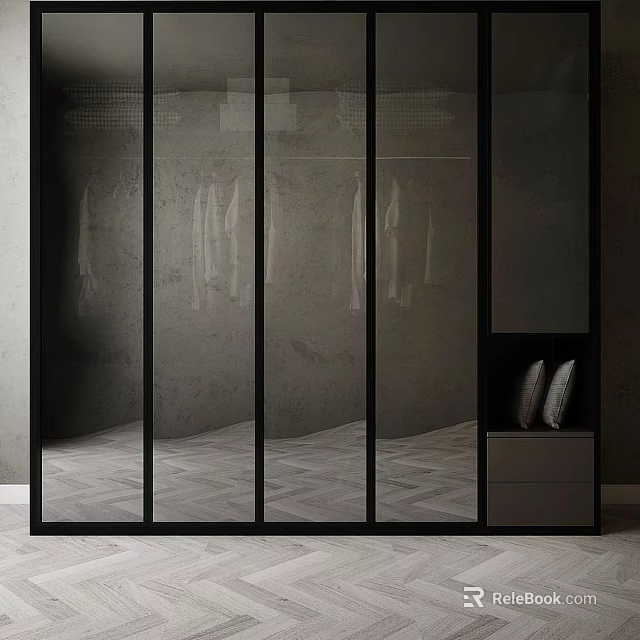 Modern Wardrobe Design With Glass Doors And Black Frame For Minimalist Storage 3d model 